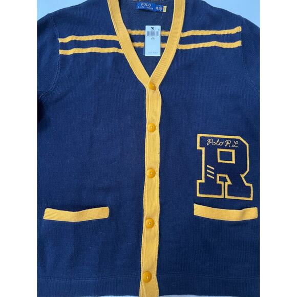 Polo Ralph Lauren Mens Varsity Letterman Patch Cardigan Sweater Size 2XL NWT - Picture 5 of 12